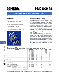 HMC190MS8 datasheet: SPDT switch DC - 3 GHz HMC190MS8