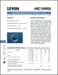 HMC199MS8 datasheet: Dual SPDT switch DC - 2.5 GHz HMC199MS8