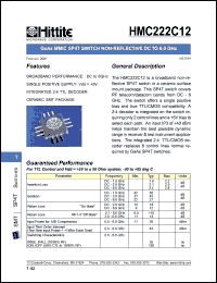 HMC222C12 datasheet: SP4T switch non- reflective DC to 6.0 GHz HMC222C12