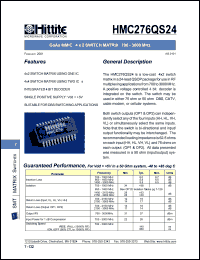 HMC276QS24 datasheet: 4 x 2 switch matrix 700- 3000 MHz HMC276QS24