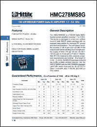 HMC278MS8G datasheet: 100 mW medium power IC amplifier 1.7- 3.0 GHz HMC278MS8G