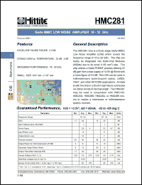 HMC281 datasheet: MMIC low noise amplifier 18- 32 GHz HMC281