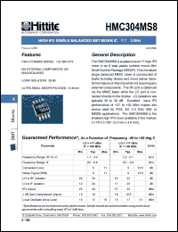 HMC304MS8 datasheet: High IP3 single balanced SMT mixer IC 1.7- 3.0 GHz HMC304MS8