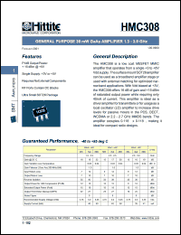 HMC308 datasheet: 30 mW amplifier 1.3- 3.0 GHz HMC308