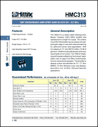 HMC313 datasheet: HBT broadband amplifier gain block DC - 6.0 GHz HMC313