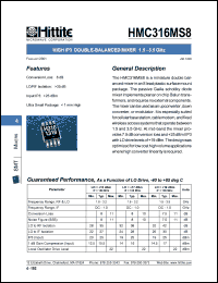 HMC316MS8 datasheet: High IP3 double- balanced mixer DC 1.5 - 3.5 GHz HMC316MS8