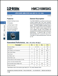 HMC318MS8G datasheet: Low noise amplifier with AGC 5.0 - 6.0 GHz HMC318MS8G