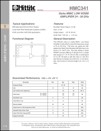 HMC341 datasheet: MMIC low noise amplifier 24 - 30 GHz HMC341