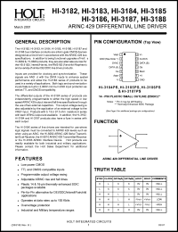 HI-3182PJI datasheet: 37.5 ohm, ARINC 429 differential line driver HI-3182PJI