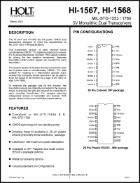 HI-1567CDT datasheet: 5V monolithic dual transceiver HI-1567CDT