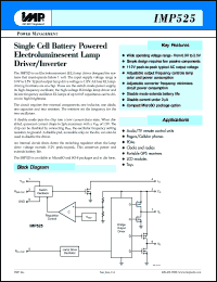IMP525ESA datasheet: 0.9-2.5V, single cell battery powered electroluminescent lamp driver/inverter IMP525ESA