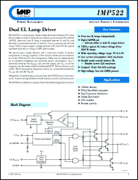 IMP522EMB datasheet: Input voltage: 2.0-6.5V; dual EL lamp driver IMP522EMB