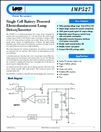 IMP527EMA datasheet: Input voltage: 0.9-2.5V; single cell battery powered electroluminescent lamp driver/inverter IMP527EMA