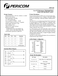 PI5V332Q datasheet: Low ON resistance wideband/video quad with individual control PI5V332Q