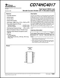 CD74HC4017M datasheet:  HIGH SPEED CMOS LOGIC DECADE COUNTER/DIVIDER WITH 10 DECODED OUTPUTS CD74HC4017M