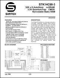 STK14C88-3N55I datasheet: 32K x 8 autostore nvRAM 3.3V CMOS nonvolatile static RAM STK14C88-3N55I