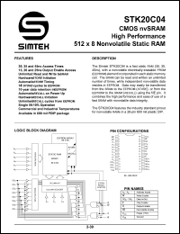 STK20C04-W35 datasheet: CMOS nvRAM high performance 512 x 8 nonvolatile static RAM STK20C04-W35