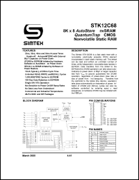 STK12C68-P25 datasheet: 8K x 8 autostore nvRAM quantum trap CMOS nonvolatile static RAM STK12C68-P25