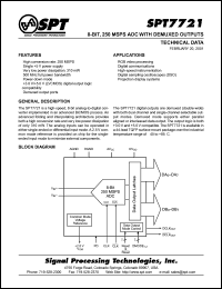 SPT7721SIT datasheet: 8-bit, 250 MSPS ADC with demuxed outputs SPT7721SIT