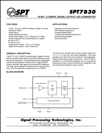 SPT7830SCU datasheet: 10-bit, 2.5 MSPS, serial output A/D converter SPT7830SCU