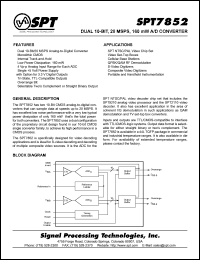 SPT7852SCU datasheet: Dual 10-bit, 20 MSPS 160 mW A/D converter SPT7852SCU
