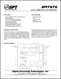 SPT7870SIQ datasheet: 10-bit, 100 MSPS ECL A/D converter SPT7870SIQ