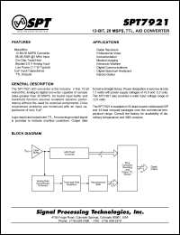 SPT7921SCJ datasheet: 12-bit, 20 MSPS ECL TTL converter SPT7921SCJ