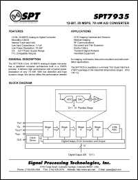 SPT7935SIT datasheet: 12-bit, 20 MSPS, 79 mW A/D converter SPT7935SIT