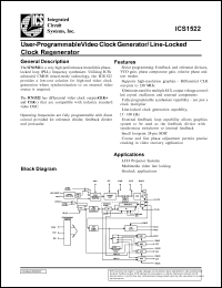 ICS1522M datasheet: User-programmable video clock generator/ line-locked clock regenerator ICS1522M