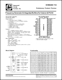 ICS9248F-112 datasheet: Frequency generator and integrated buffer for Celeron and PII/III ICS9248F-112