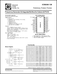 ICS9248F-138 datasheet: Frequency generator and integrated buffer for Celeron and Pentium II/III ICS9248F-138