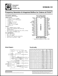 ICS9248F-151-T datasheet: Frequency generator and integrated buffer for Pentium II/III, Celeron ICS9248F-151-T