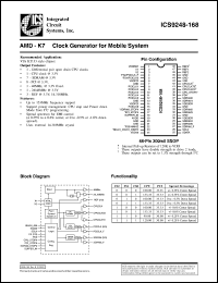 ICS9248F-168-T datasheet: AMD-K7 clock generator for mobile system ICS9248F-168-T