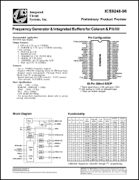 ICS9248F-96-T datasheet: Frequency generator and integrated buffer for Celeron and PII/III ICS9248F-96-T
