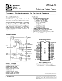 ICS9248F-78 datasheet: Frequency timing generator  for Pentium II system ICS9248F-78