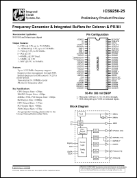 ICS9250F-25-T datasheet: Frecuency generator and integrated buffer for Celeron and PII/III ICS9250F-25-T