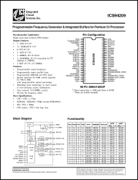 ICS94209F-T datasheet: Programmable frequency generator and integrated buffer for Pentium III processor ICS94209F-T
