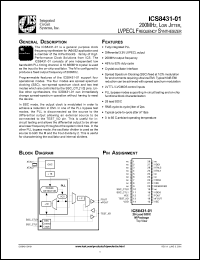 ICS8431CM-01T datasheet: 200MHz Low jitter LVPECL frequency synthesizer ICS8431CM-01T