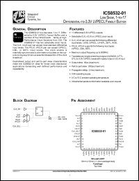 ICS8532AY-01 datasheet: Low skew 1 to 17 differential to 3.3V LVPECL fanout buffer ICS8532AY-01