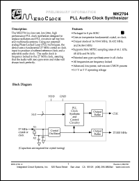 MK2704S datasheet: PLL audio clock synthesizer MK2704S