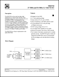 MK3720A datasheet: 27MHz and 54MHz 3.3V VCXO MK3720A