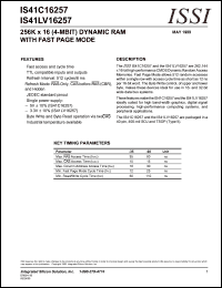 IS41C16257-60T datasheet: 256K x 16(4-MBIT) dynamic RAM with  fast page mode IS41C16257-60T
