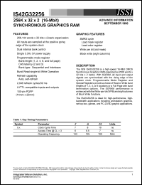 IS42G32256-8PQ datasheet:  256K x 32 x 2(16-MBIT)synchronous graphics RAM IS42G32256-8PQ