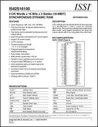 IS42S16100-6T datasheet:  512K words x 16 bits x 2 banks(16-MBIT)synchronous graphics RAM IS42S16100-6T