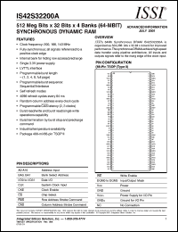 IS42S32200A-5T datasheet:  512M bits x 32 bits x 4 banks(64-MBIT)synchronous graphics RAM IS42S32200A-5T