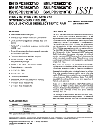 IS61SPD51218D-150TQ datasheet: 512K x 18 synchronous pipeline, double-cycle deselect  static RAM IS61SPD51218D-150TQ