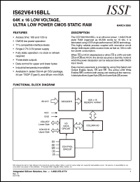 IS62V6416BLL-12T datasheet: 128K x 16  low voltage, ultra low power CMOS static RAM IS62V6416BLL-12T
