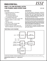 IS62LV25616LL-70B datasheet: 256K x 16 low voltage, ultra low power CMOS static RAM IS62LV25616LL-70B