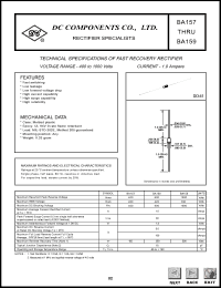 BA157 datasheet: 1.0A fast recovery rectifier BA157