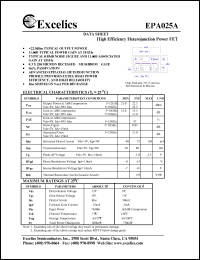EPA025A datasheet: 8-12V high efficiency heterojunction power FET EPA025A